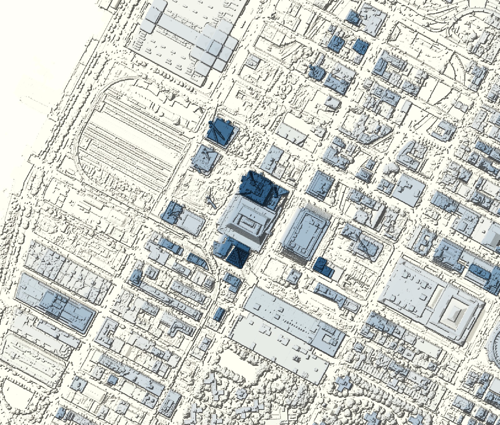 Surface model of Hudson Yards in May 2017, with the new towers