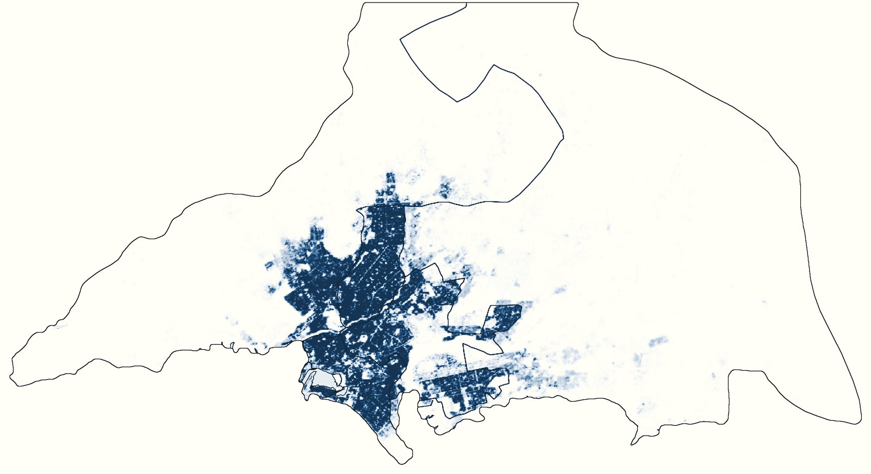 Residents per 100 metre cell in Karachi Division, 2000