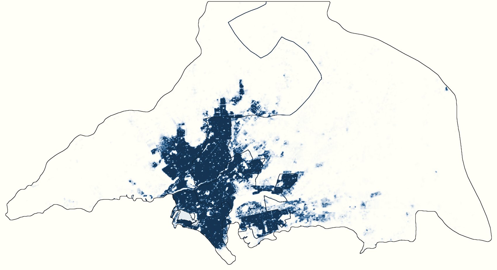 Residents per 100 metre cell in Karachi Division, 2020