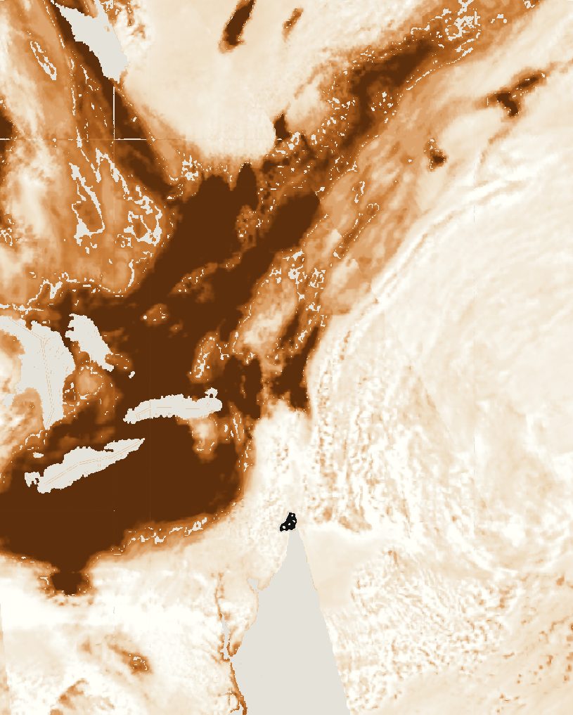 Aerosol index on 5 June 2023: thick smoke over Ontario and western Quebec