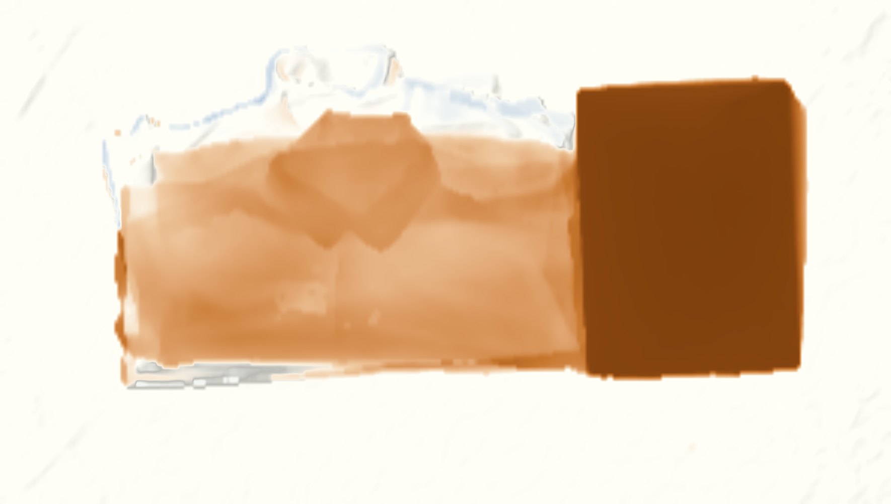 Height change map, after minus before: the box in deep orange, the thinned stack in lighter orange